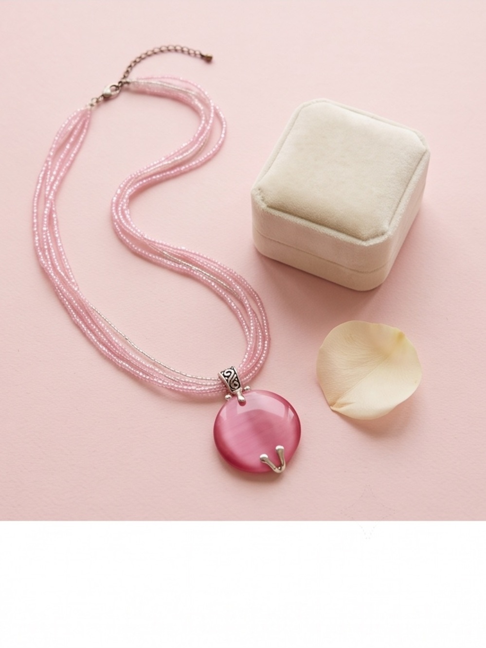 2006 Premier Designs "Katrina" Pink Cat’s Eye Pendant Multi Strand Beads - Picture 8 of 10